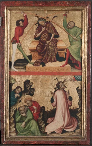 Diptych with the Passion of Christ (right wing): Crowning with Thorns and Agony on the Garden by Unknown, painting, 1395-1405