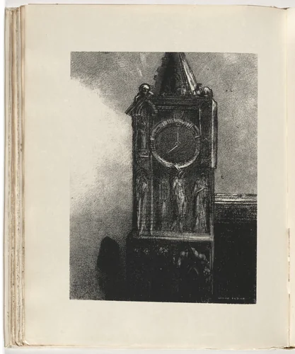 The Deep Bell of Sainte-Gudule Was Sounding the Hour in the Nearby Belfry (La Cloche grave de Sainte-Gudule battait l'heure dans la tour voisine) (plate) from Le Juré by Odilon Redon, illustrated book, 1887
