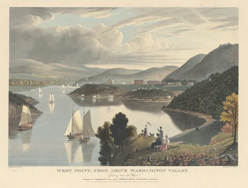 West Point, from above Washington Valley: Looking down the River by William James Bennett; George Cooke, print, 1834