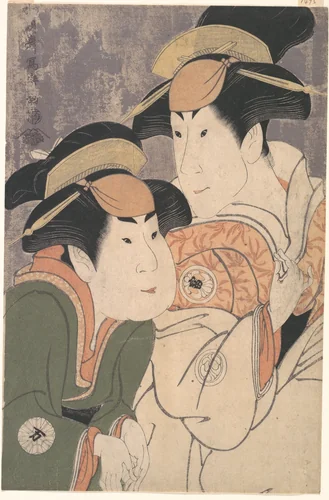 Segawa Tomisaburō II and Nakamura Manyo as Yadorigi and Her Maid Wakakusa in the Play "Hana Ayame Bunroku Soga" by Tōshūsai Sharaku, print, 1794