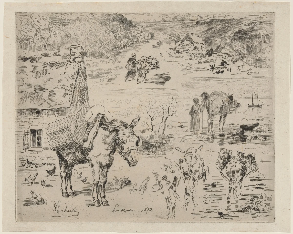 Feuillets d'album (Donkey Sketch) by Félix-Hilaire Buhot, print, 1872