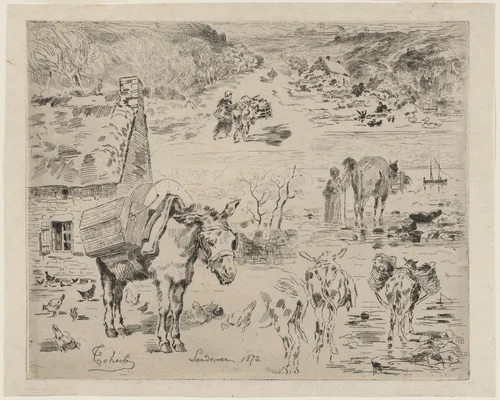 Feuillets d'album (Donkey Sketch) by Félix-Hilaire Buhot, print, 1872