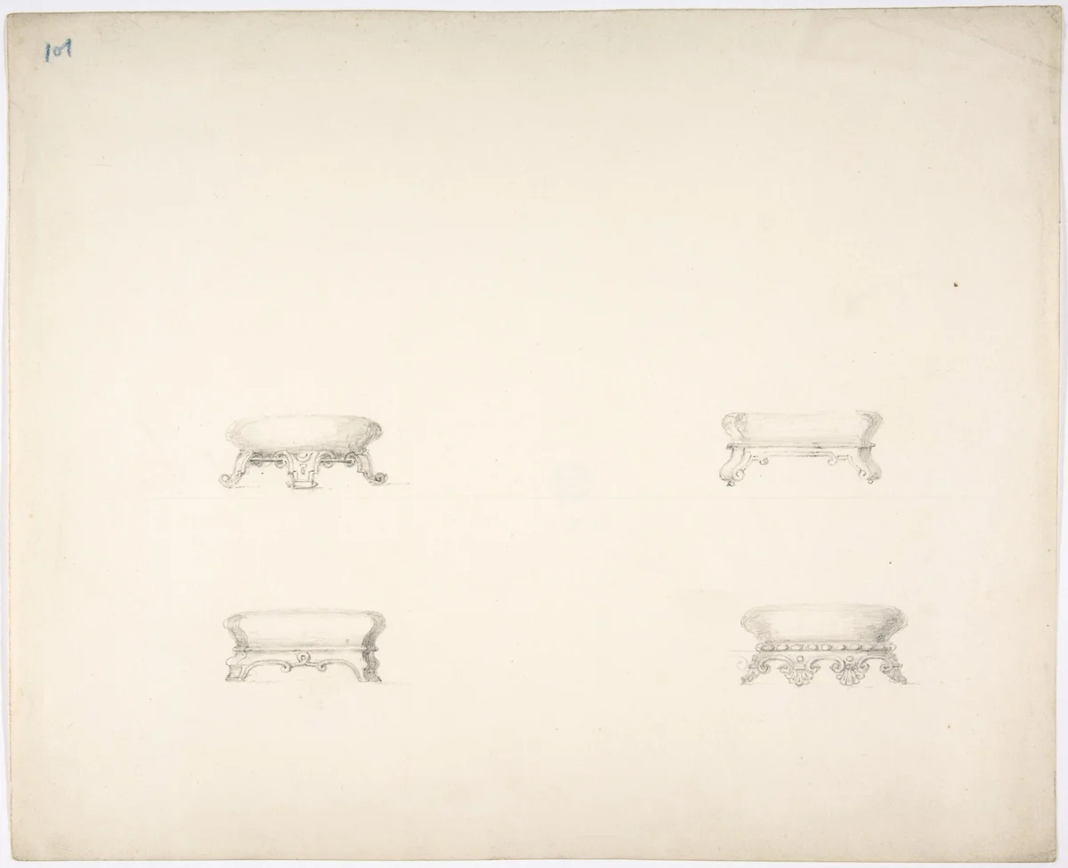 Design for Four Footstools by anonymous, drawing, 1800-1850