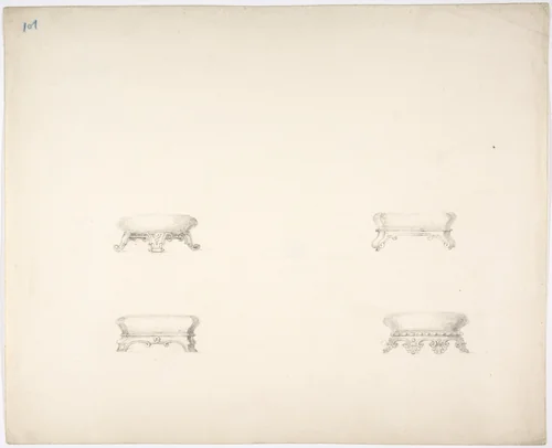 Design for Four Footstools by anonymous, drawing, 1800-1850