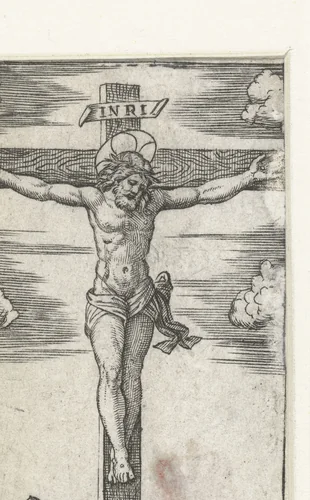 Christus aan het kruis by Marcantonio Raimondi, print, 1500-1527