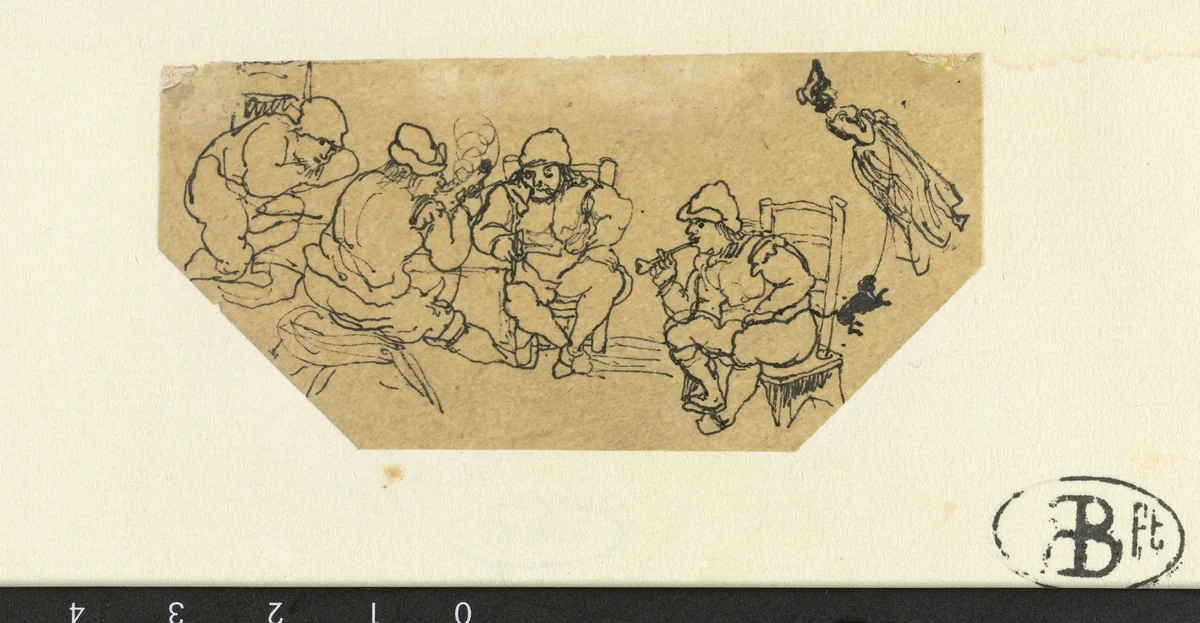 Rokende boeren by Rodolphe Bresdin, drawing, 1832-1885