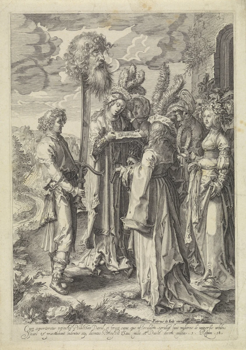 Triomferende David met het hoofd van Goliat by anonymous, print, 1599-1634