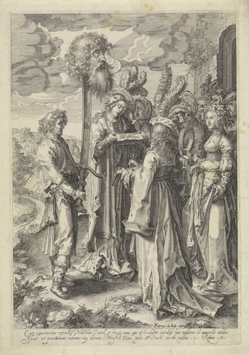 Triomferende David met het hoofd van Goliat by anonymous, print, 1599-1634