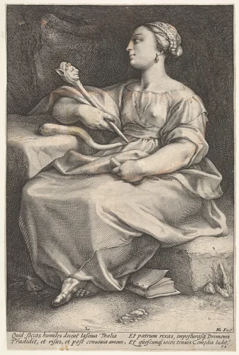 Thalia, the Muse of Comedy by Hendrick Goltzius, print, 1565-1617