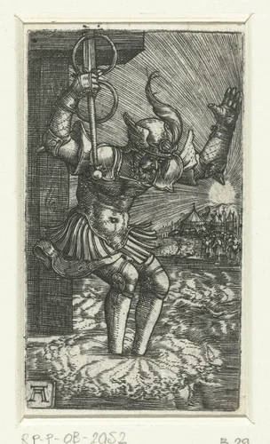 Horatius Cocles springt in de Tiber by Unknown, print, 1506-1538
