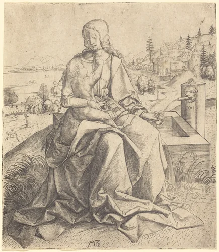 Madonna and Child at a Fountain by Master MZ, print, 1501