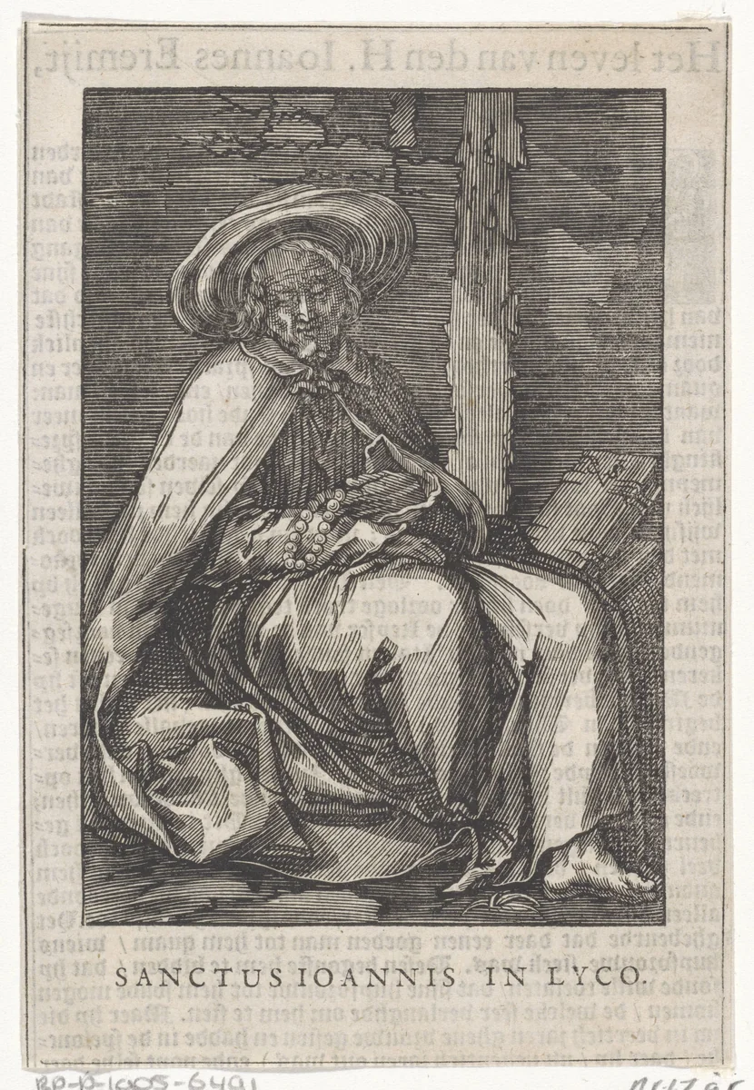 Heilige Johannes van Lycopolis als kluizenaar by Christoffel van Sichem, print, 1644