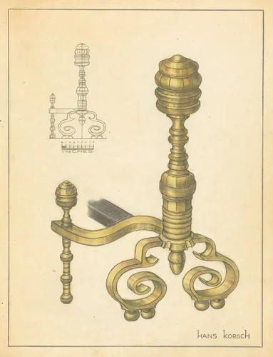 Andiron (one of pair) by Hans Korsch, index of american design, 1939