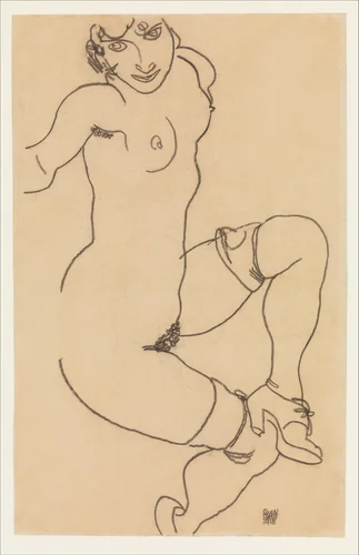Seated Nude in Shoes and Stockings by Egon Schiele, drawing, 1918