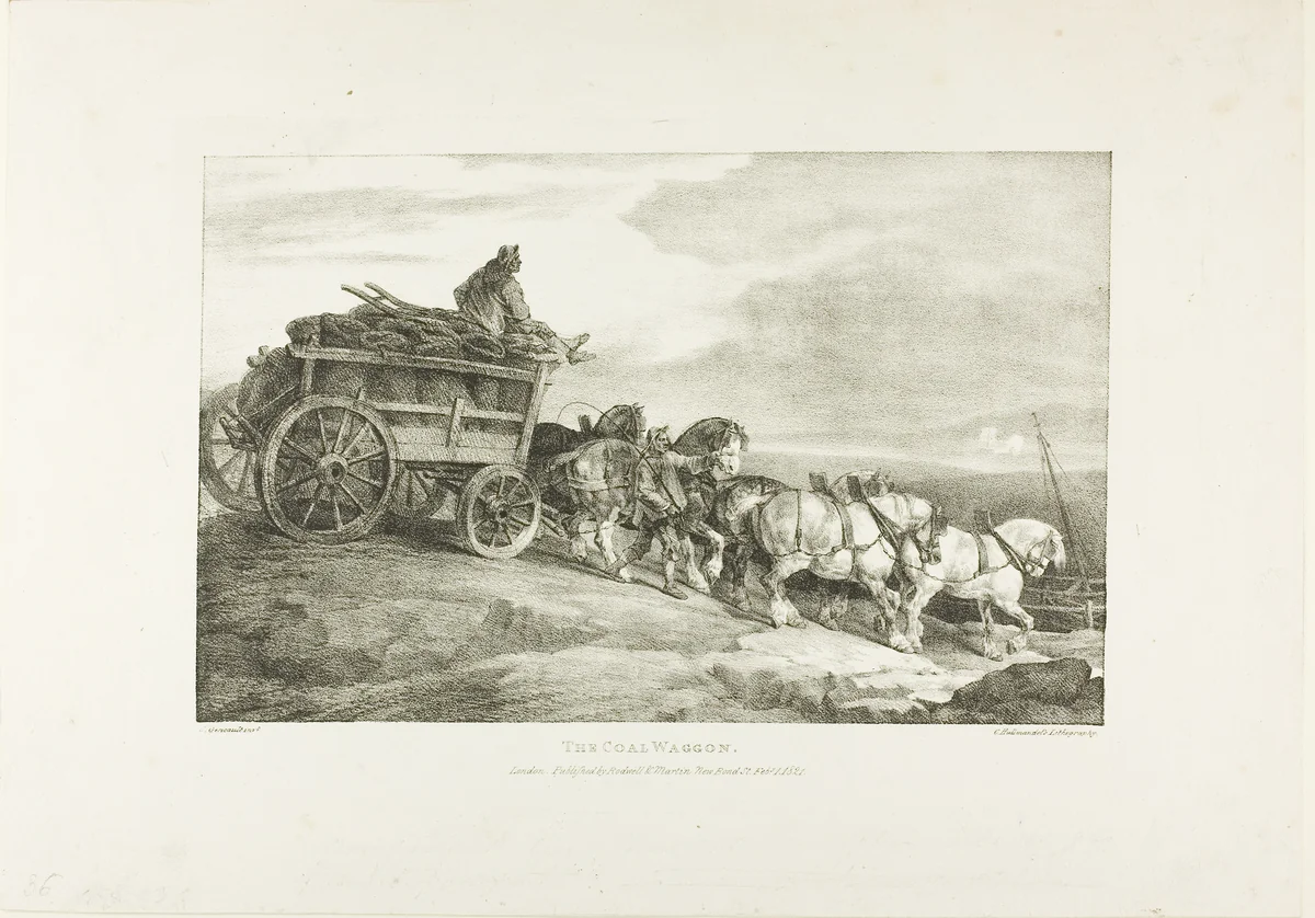 The Coal Wagon, plate 7 from Various Subjects Drawn from Life on Stone by Jean Louis André Théodore Géricault, print, 1821
