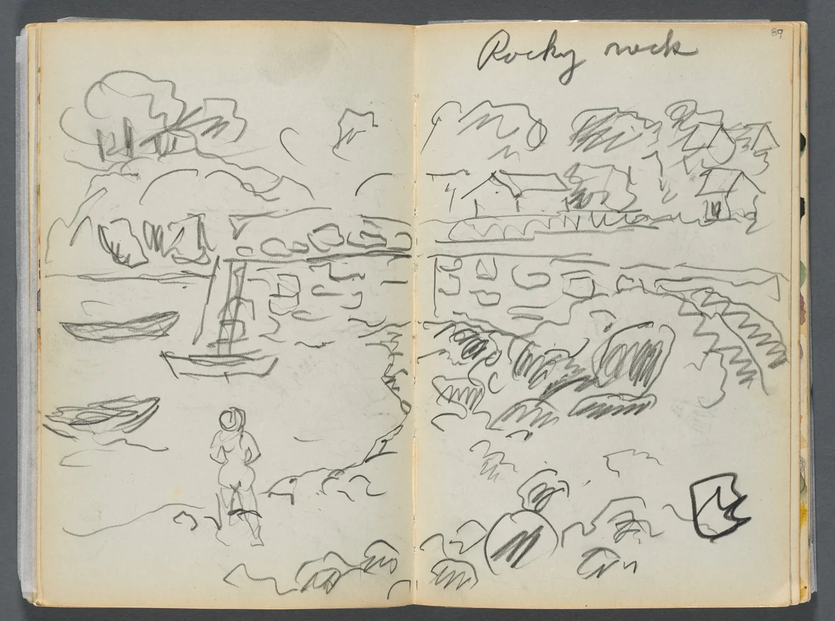 Sketchbook- The Granite Shore Hotel, Rockport, page 088 & 89: "Rocky Neck" by Maurice Prendergast, book, 1905-1910