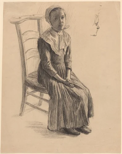 Seated Girl in Peasant Costume by Swiss 19th Century, drawing, 1800-1899