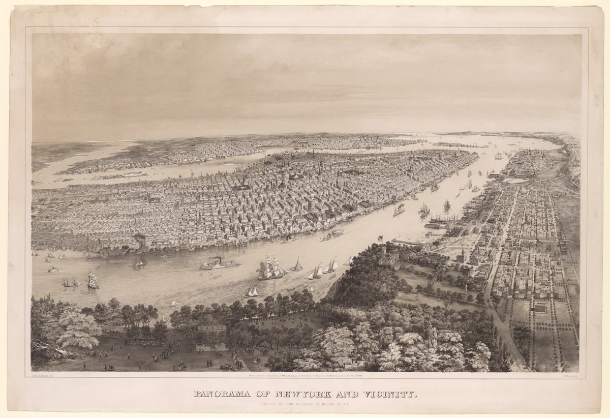 Panorama of New York and Vicinity by John Bachmann, print, 1866
