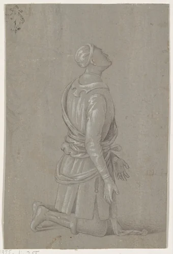 A Kneeling Man in Fifteenth-Century Costume (recto); a small, fragmentary sketch of a recumbant boy, probably by a later hand (verso) by Pinturicchio, drawing, 1506-1512