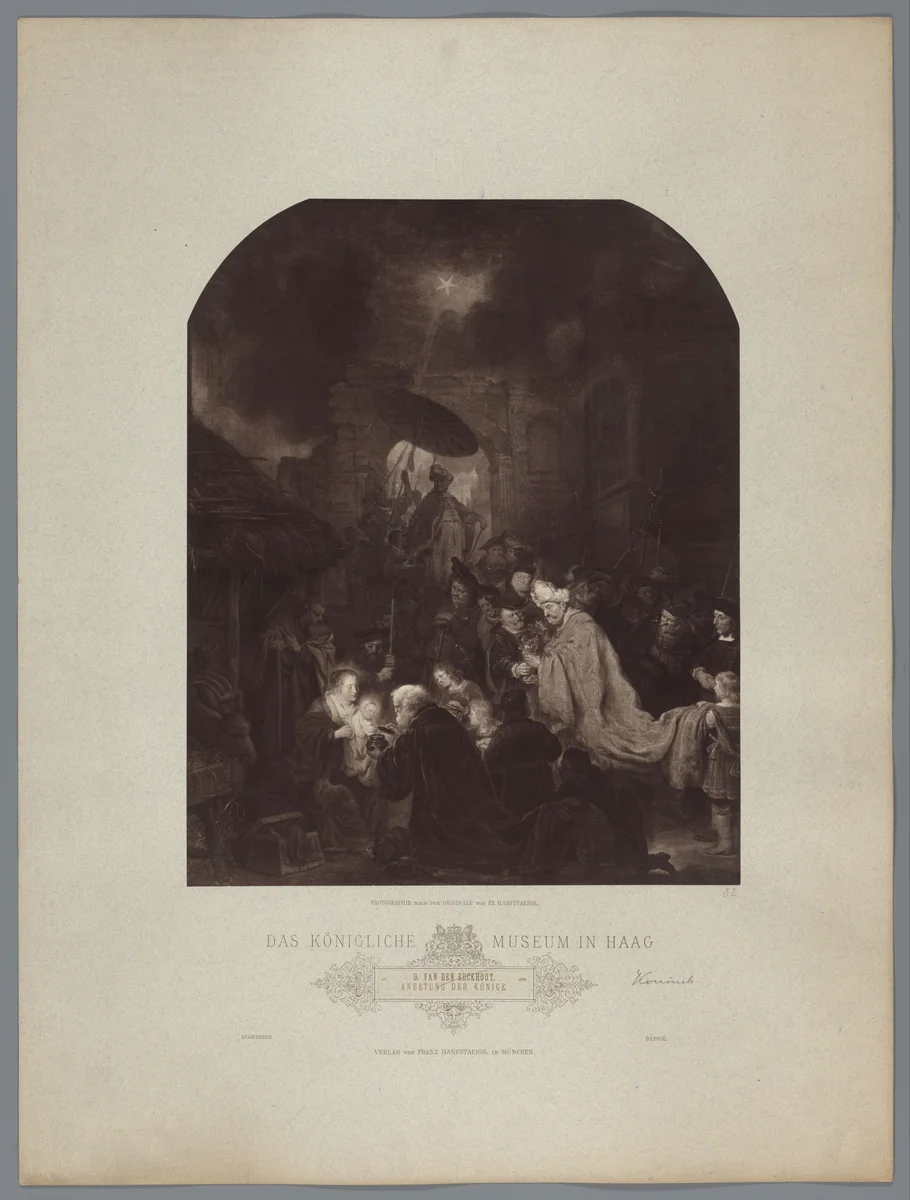 Fotoreproductie van schilderij De aanbidding der koningen door Salomon Koninck, coll. Mauritshuis by Franz Hanfstaengl, photograph, 1888