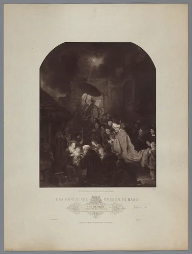 Fotoreproductie van schilderij De aanbidding der koningen door Salomon Koninck, coll. Mauritshuis by Franz Hanfstaengl, photograph, 1888