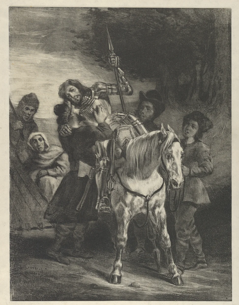 The Wounded Goetz Taken in by the Gypsies by Eugène Delacroix, print, 1836-1843