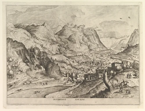 The Crafty Bird-Catcher (Insidiosus auceps), from "The Large Landscapes" by Johannes van Doetecum, print, 1550-1560