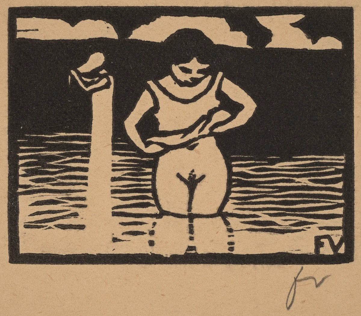 Girl Lifting Her Chemise (Fillette enlevant sa chemise) by Félix Vallotton, print, 1893