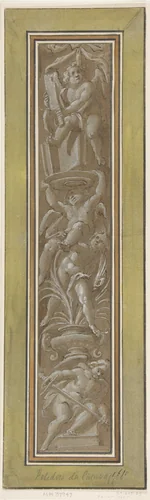 Two Pilaster with White Putti on Tan Ground by Giovanni Mauro della Rovere, drawing, 1575-1640