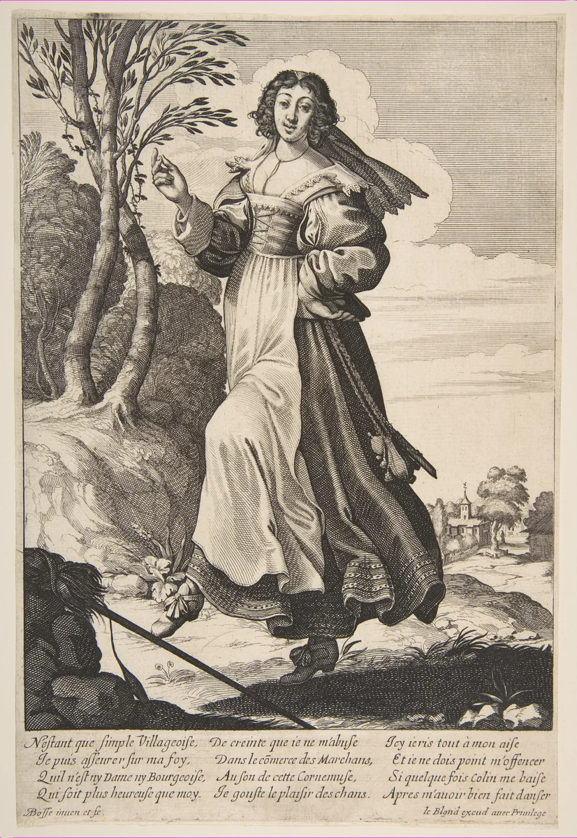 Village Girl Dancing by Abraham Bosse, print, 1626-1628