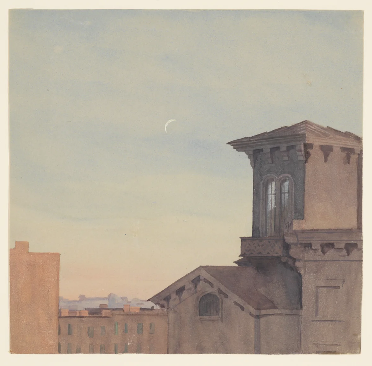 Rooftops, Brooklyn by Fidelia Bridges, artwork, 1862-1872
