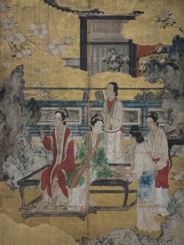 Chinese Women in a Palace Garden by Kano Eitoku, painting, 1567-1590