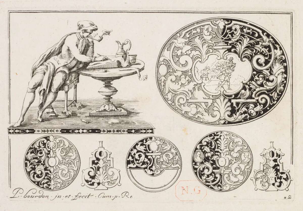 # 2 From " Livre second Cesais de Graubre " Second book of Engraved Design by Pierre Bourdon, print, 1703-1713