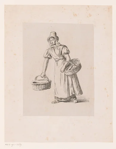 Vrouw met twee manden by Jacques Van Gingelen, print, 1811-1864