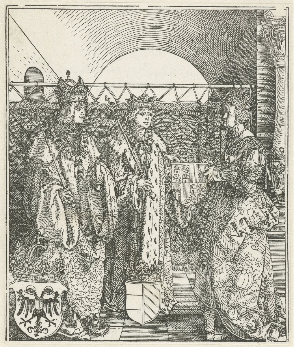 Het Spaanse huwelijk: Filips de Schone trouwt met Johanna van Castilië by Albrecht Dürer, print, 1515