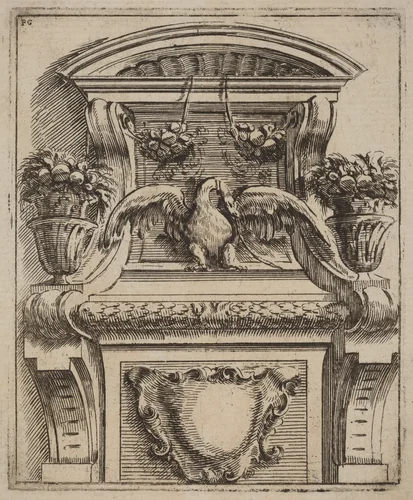 Architectural Motif with a Bird by Carlo Antonio Buffagnotti, print, 1690