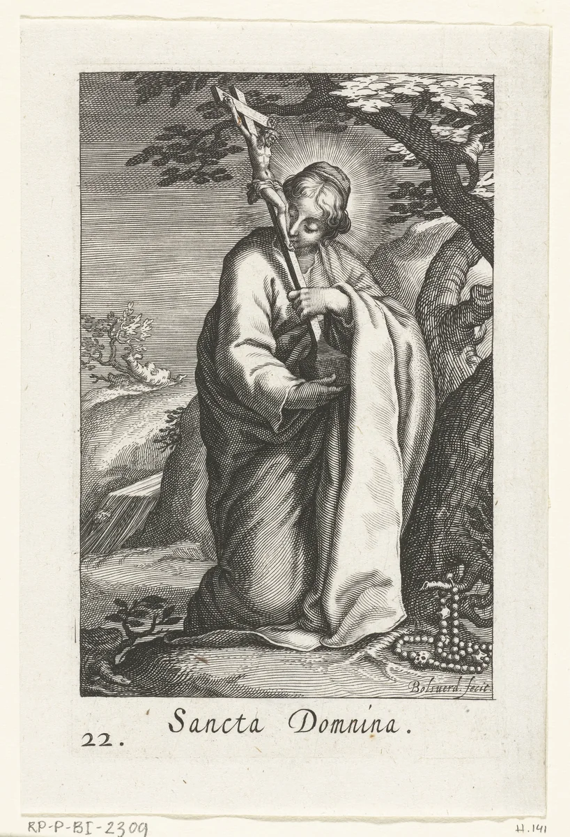 Heilige Domnina van Syrië als kluizenares by Unknown, print, 1590-1612
