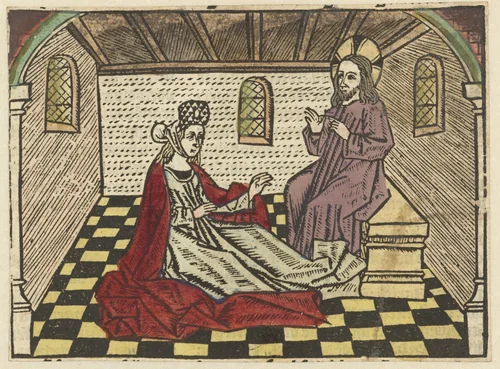 Maria Magdalena luistert naar Christus en bekeert zich by Unknown, print, 1485-1491
