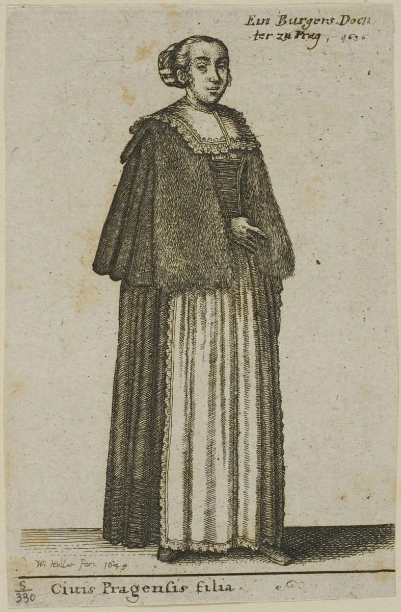 Prague Girl by Wenceslaus Hollar, print, 1643