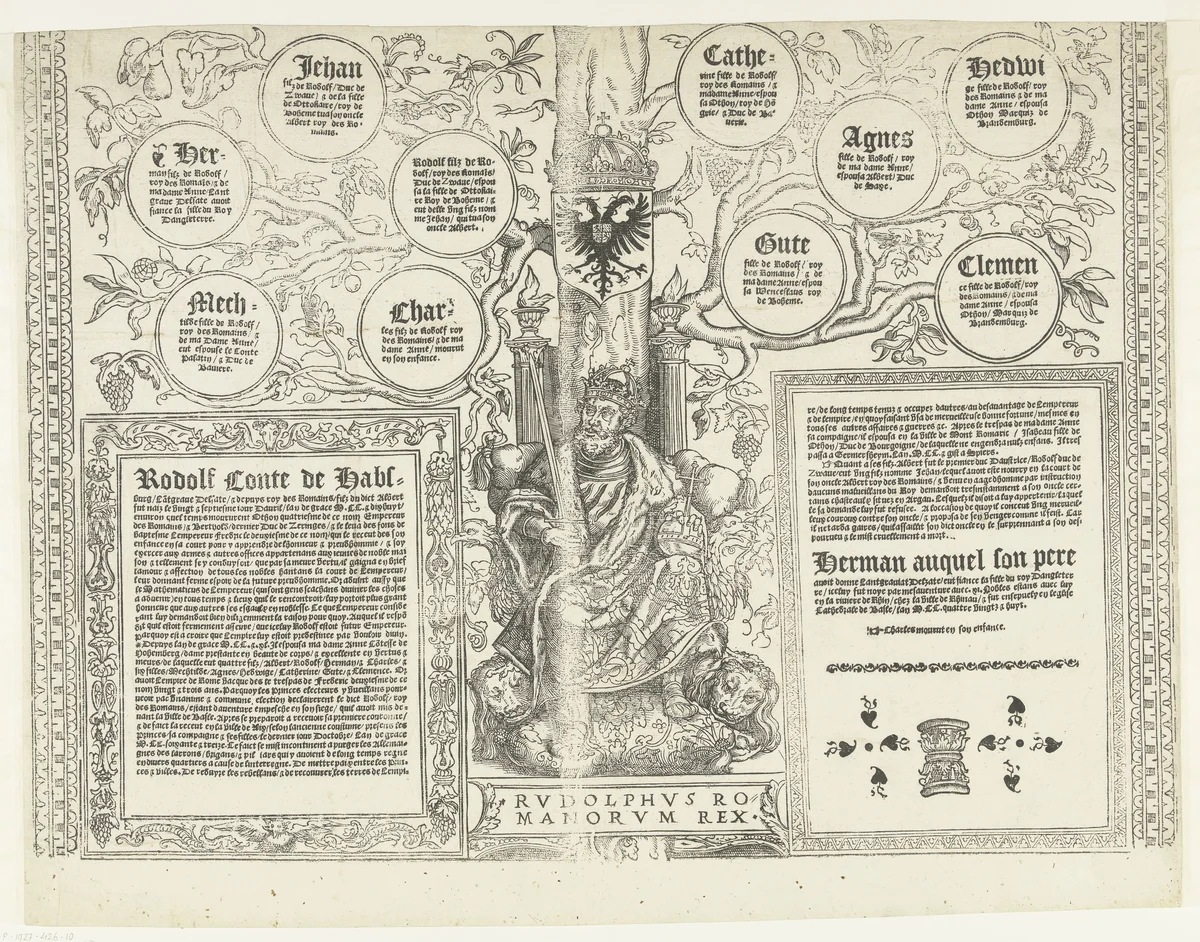 Stamboom van het Habsburgse huis, blad tien by Robert Péril, print, 1533-1535