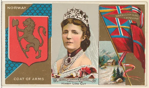 Queen of Norway and Sweden, from the Rulers, Flags, and Coats of Arms series (N126-1) issued by W. Duke, Sons & Co. by W. Duke, Sons & Co., print, 1888