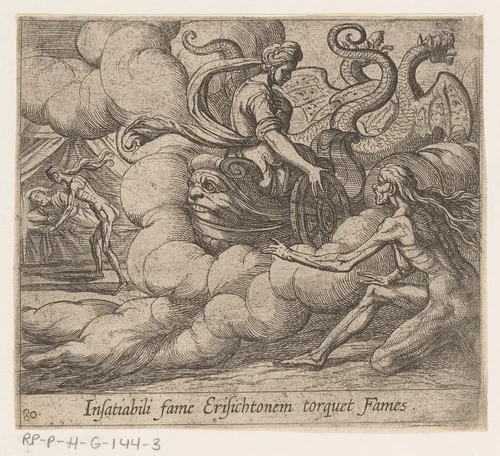 Nimf van Ceres beveelt Honger om Erysichthon te treffen by Antonio Tempesta, print, 1606-1638