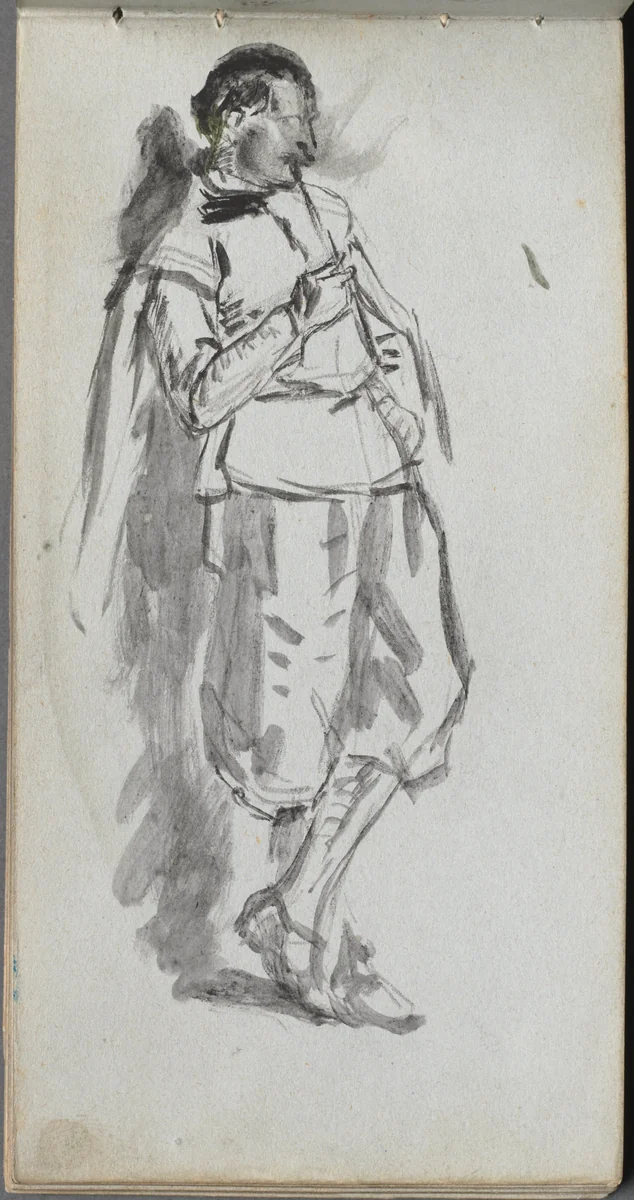 Sketchbook, page 46: Standing Male Figure by Ernest Meissonier, book, 1860-1869