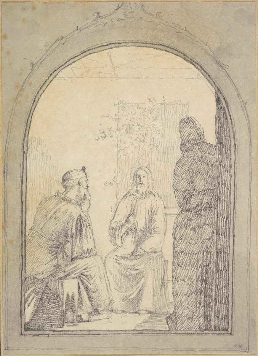 Christ and Nicodemus by Christen Købke, drawing, 1810-1848