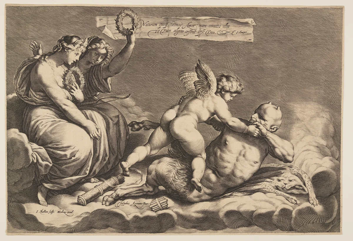 Cupid Taming Pan by Jacob Matham, print, 1600