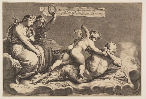 Cupid Taming Pan by Jacob Matham, print, 1600