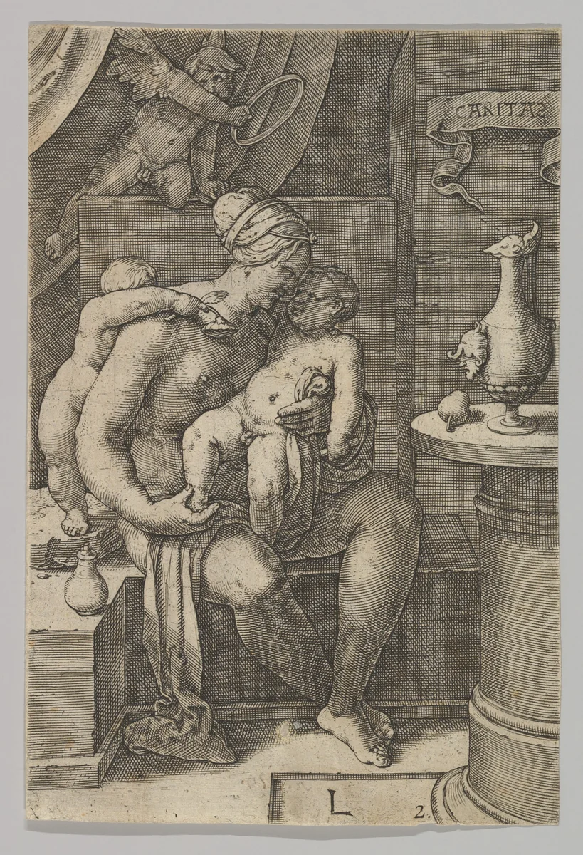 Charity, from the series The Virtues by Lucas van Leyden, print, 1530