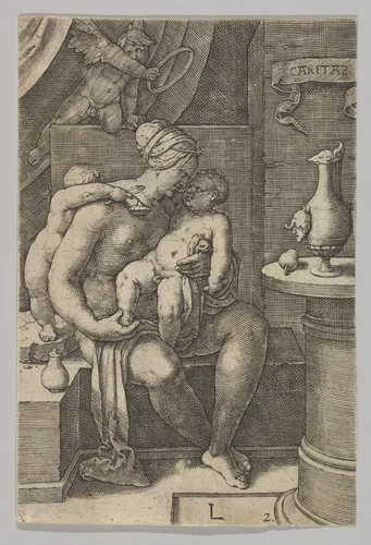 Charity, from the series The Virtues by Lucas van Leyden, print, 1530