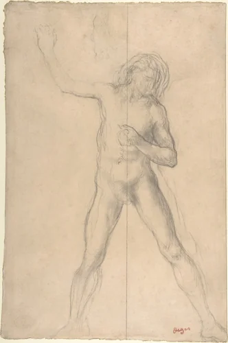 Standing Nude Youth, with right arm raised by Edgar Degas, drawing, 1859-1860