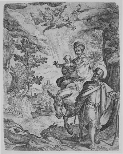 The Flight into Egypt by Antonio Tempesta, print, 1555-1630